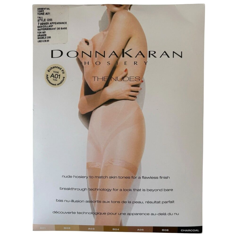 NOS Donna Karan Pantyhose Size TALL The Nudes Color A01 Natural Nude Blush D55